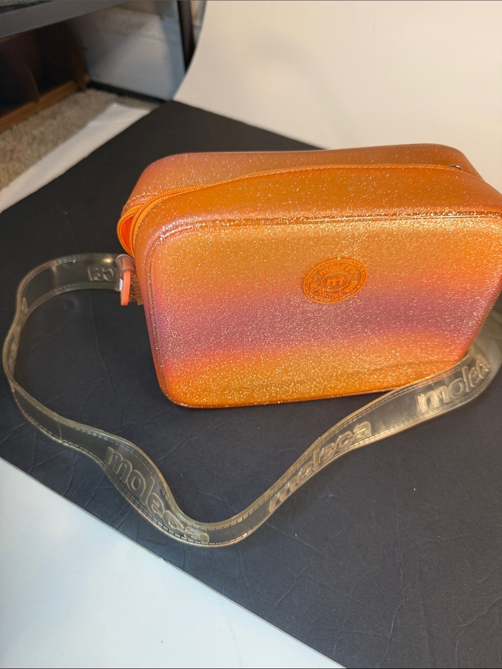 Glitter Ombre Orange Crossbody Bag with Clear Strap